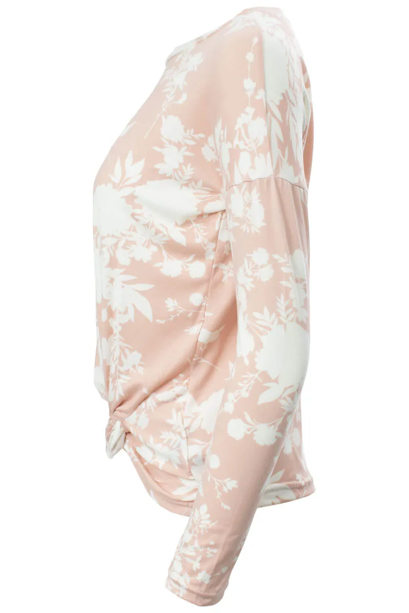 Floral Pattern Side Twist Long Sleeve Top - Blush sold by Fairweather product image thumbnail 2