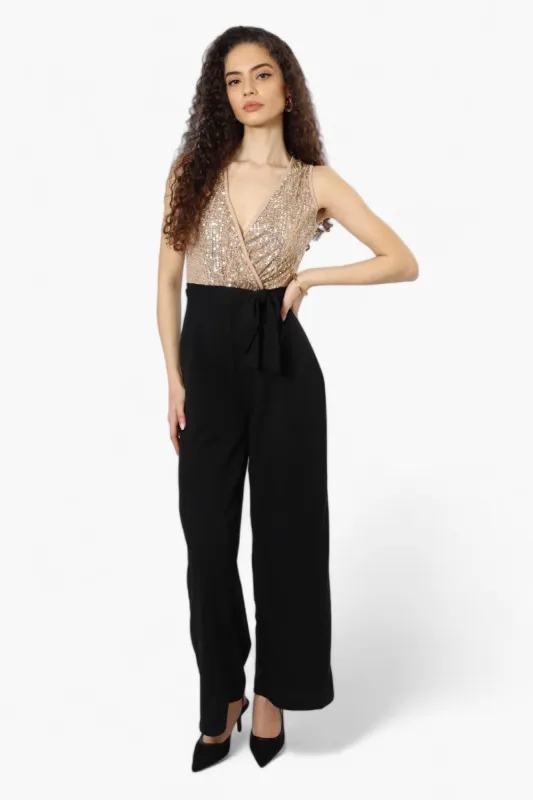 Limite Belted Sequin Top Jumpsuit - Beige sold by Fairweather