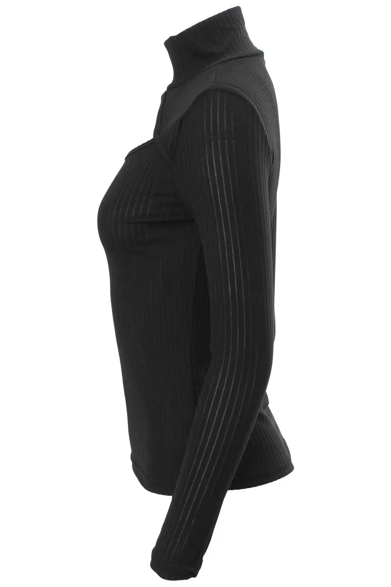 Majora Ribbed Cut Out Front Long Sleeve Top - Black sold by Fairweather product image thumbnail 2