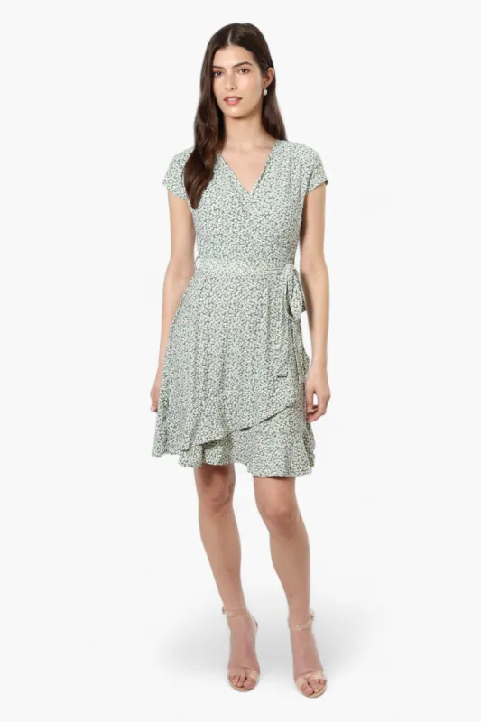 Beechers Brook Belted Floral Crossover Day Dress - Green sold by Fairweather