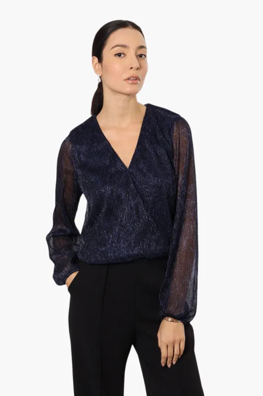 Limite Sheer Sleeve Lurex Blouse - Navy sold by Fairweather
