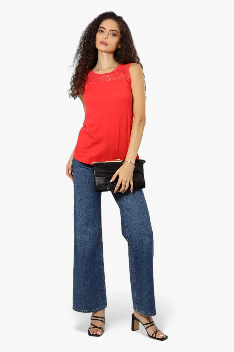 Majora Solid Lace Shoulder Tank Top - Red sold by Fairweather product image thumbnail 2