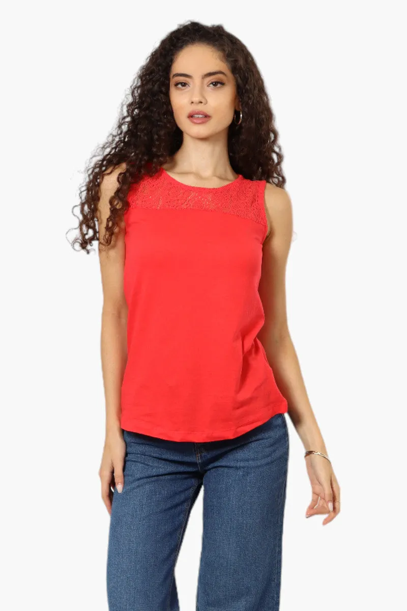 Majora Solid Lace Shoulder Tank Top - Red sold by Fairweather