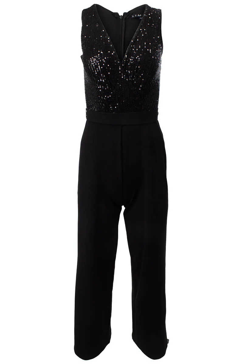 Sleeveless Sequin Crossover Jumpsuit - Black sold by Fairweather