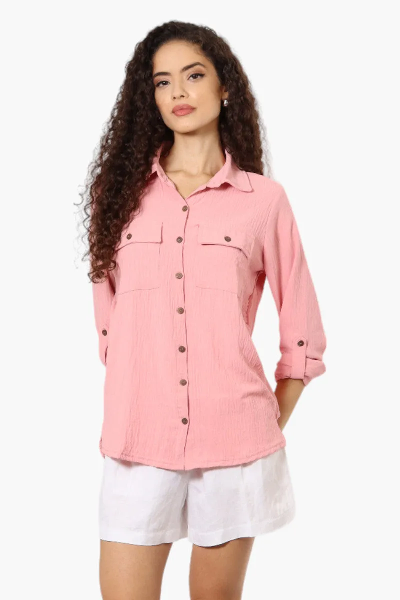 Urbanology Roll Up Sleeve Button Down Shirt - Pink sold by Fairweather