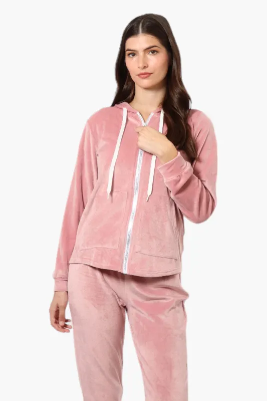 Mikk Hooded Velour Plush Pajama Top - Pink sold by Fairweather
