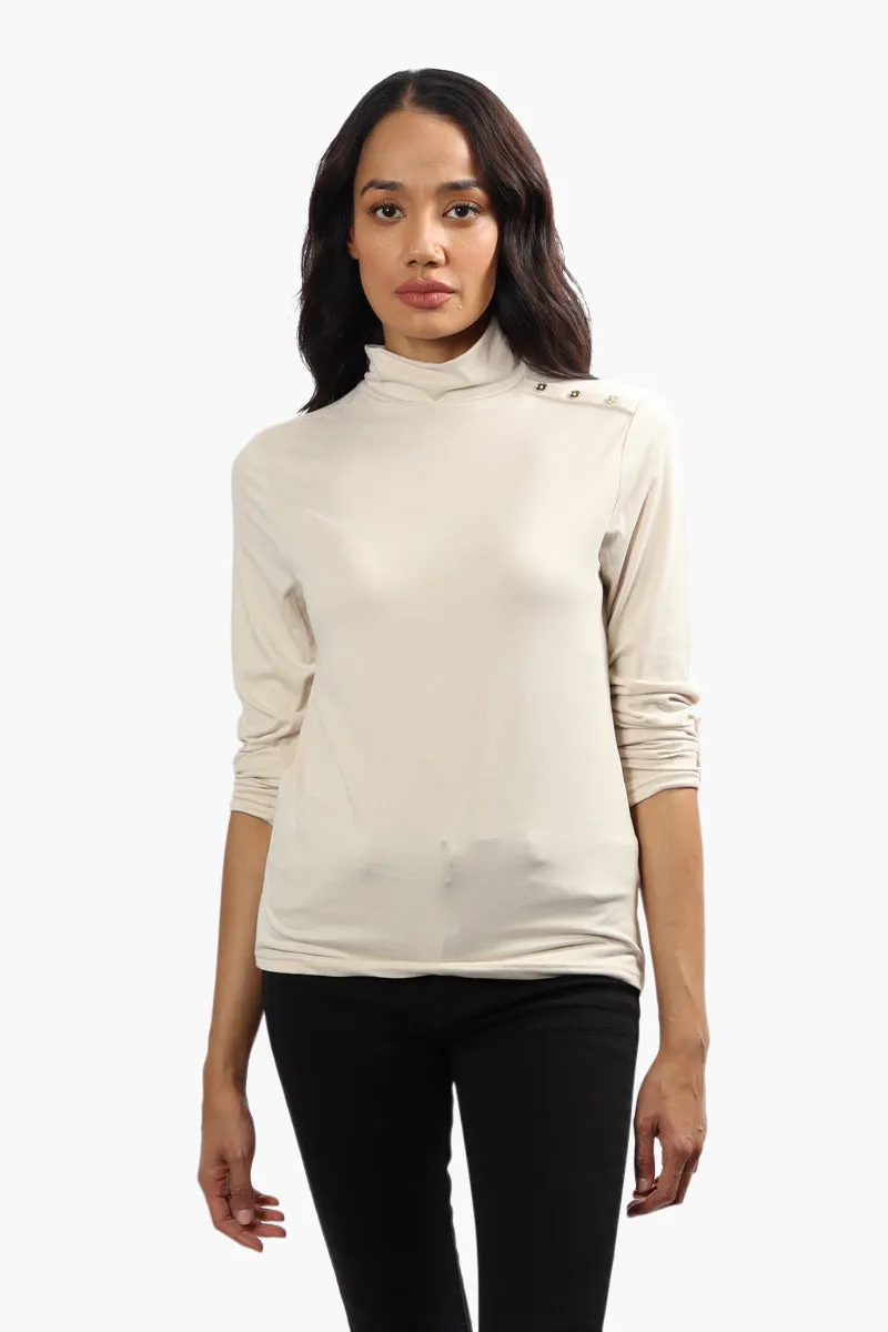 International INC Company Mock Neck Long Sleeve Top - Beige sold by Fairweather