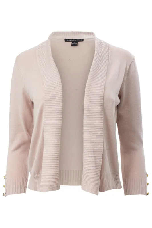 Solid Open Front 3/4 Sleeve Cardigan - Blush sold by Fairweather