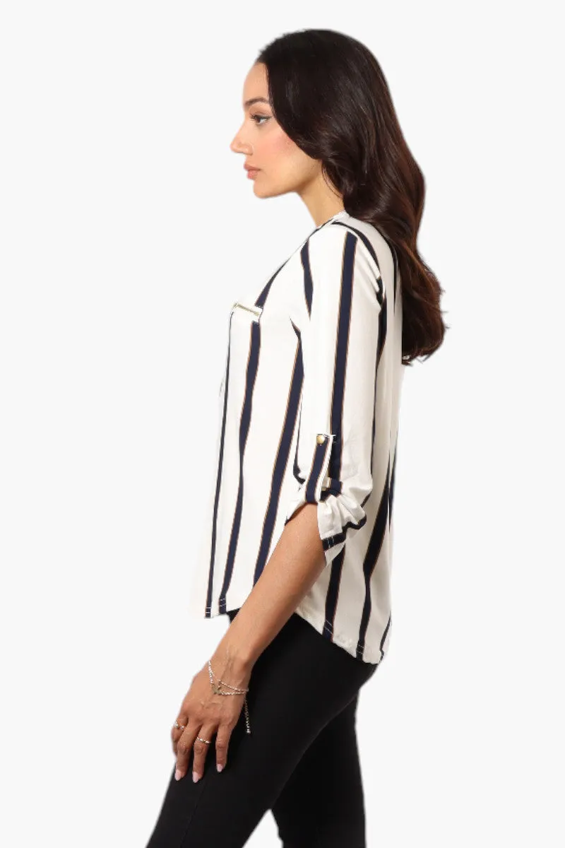 Beechers Brook Striped Henley Roll Up Sleeve Shirt - White sold by Fairweather product image thumbnail 3