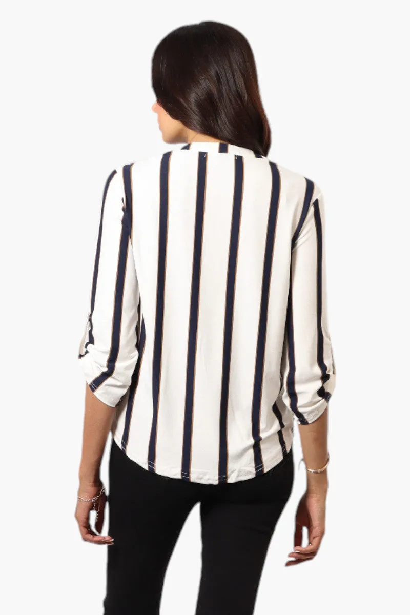 Beechers Brook Striped Henley Roll Up Sleeve Shirt - White sold by Fairweather product image thumbnail 4