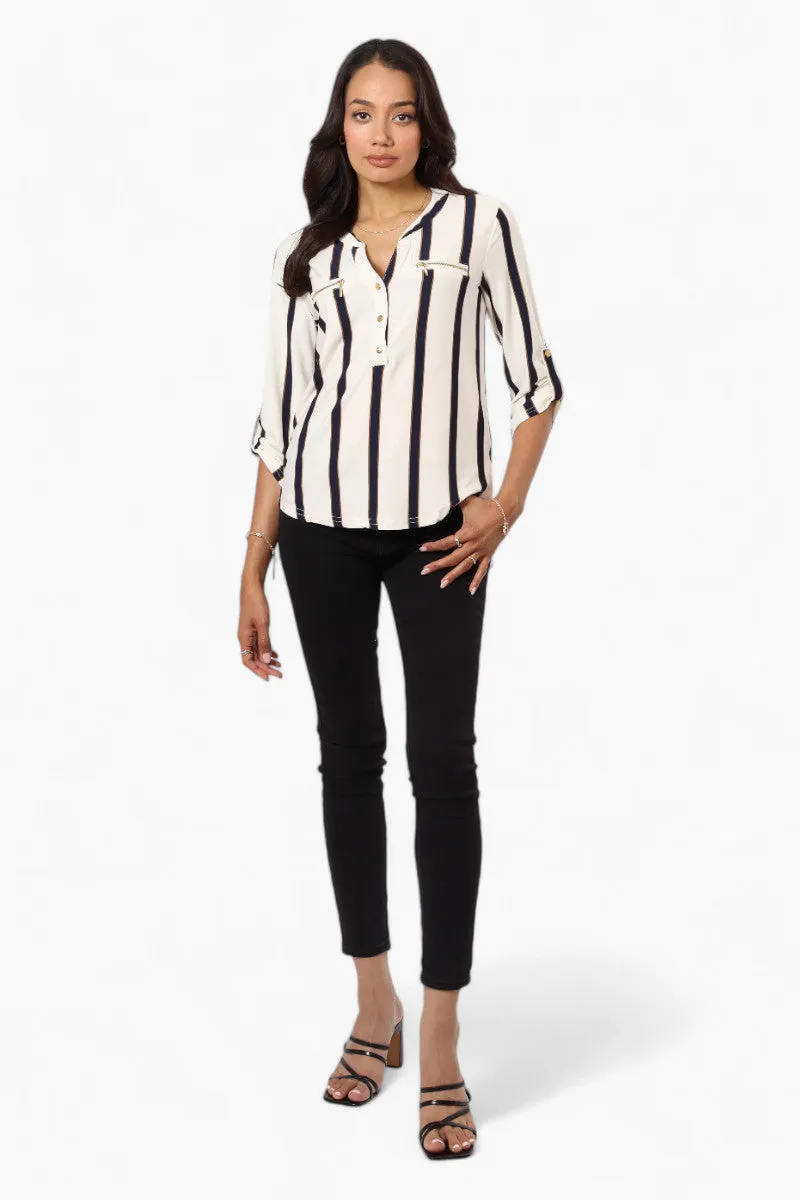 Beechers Brook Striped Henley Roll Up Sleeve Shirt - White sold by Fairweather product image thumbnail 2