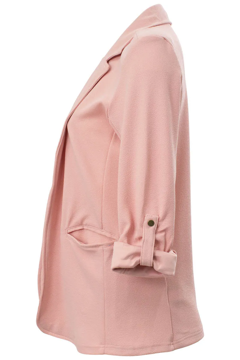 Solid Roll Up Sleeve Open Front Blazer - Pink sold by Fairweather product image thumbnail 2