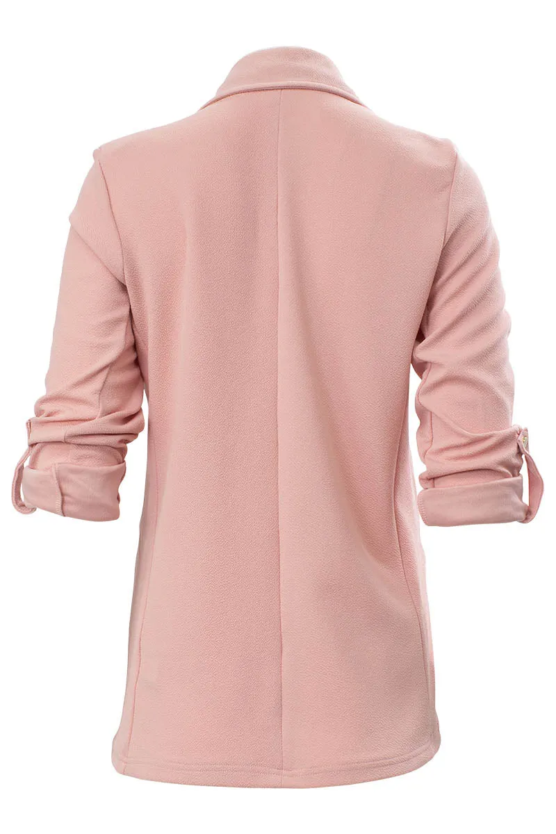 Solid Roll Up Sleeve Open Front Blazer - Pink sold by Fairweather product image thumbnail 3