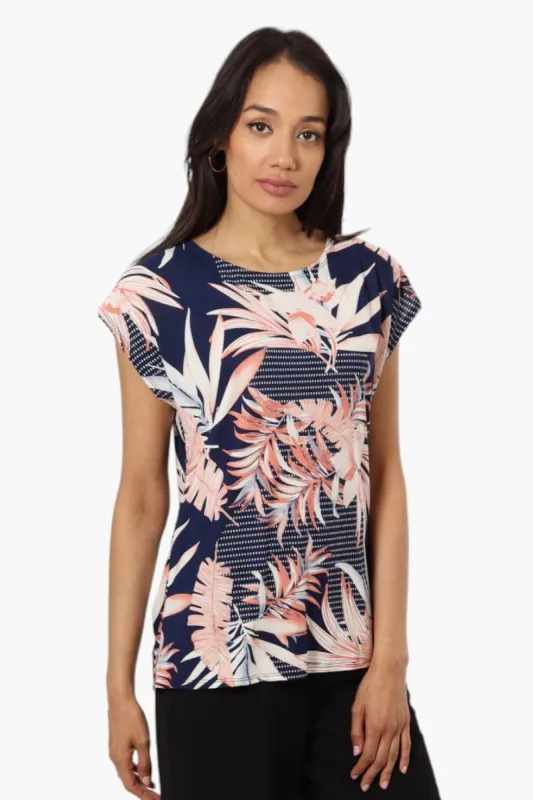 Impress Patterned Cap Sleeve Blouse - Navy sold by Fairweather
