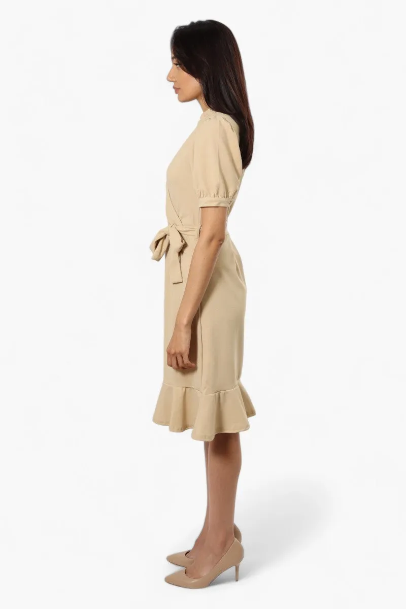 Limite Belted Crossover Day Dress - Beige sold by Fairweather product image thumbnail 3