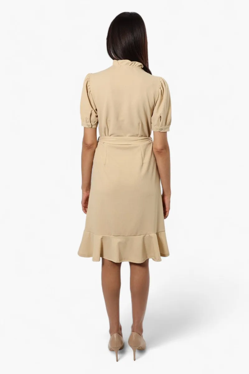 Limite Belted Crossover Day Dress - Beige sold by Fairweather product image thumbnail 4