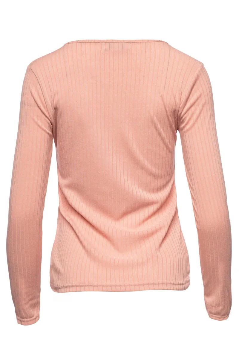 Solid Ribbed Front Zip Long Sleeve Top - Pink sold by Fairweather product image thumbnail 2