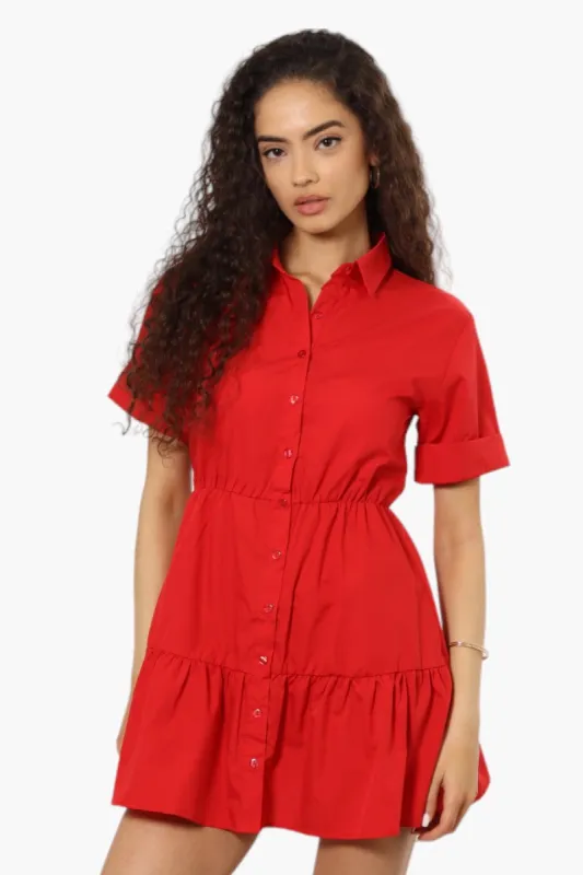 New Look Button Up Short Sleeve Day Dress - Red sold by Fairweather