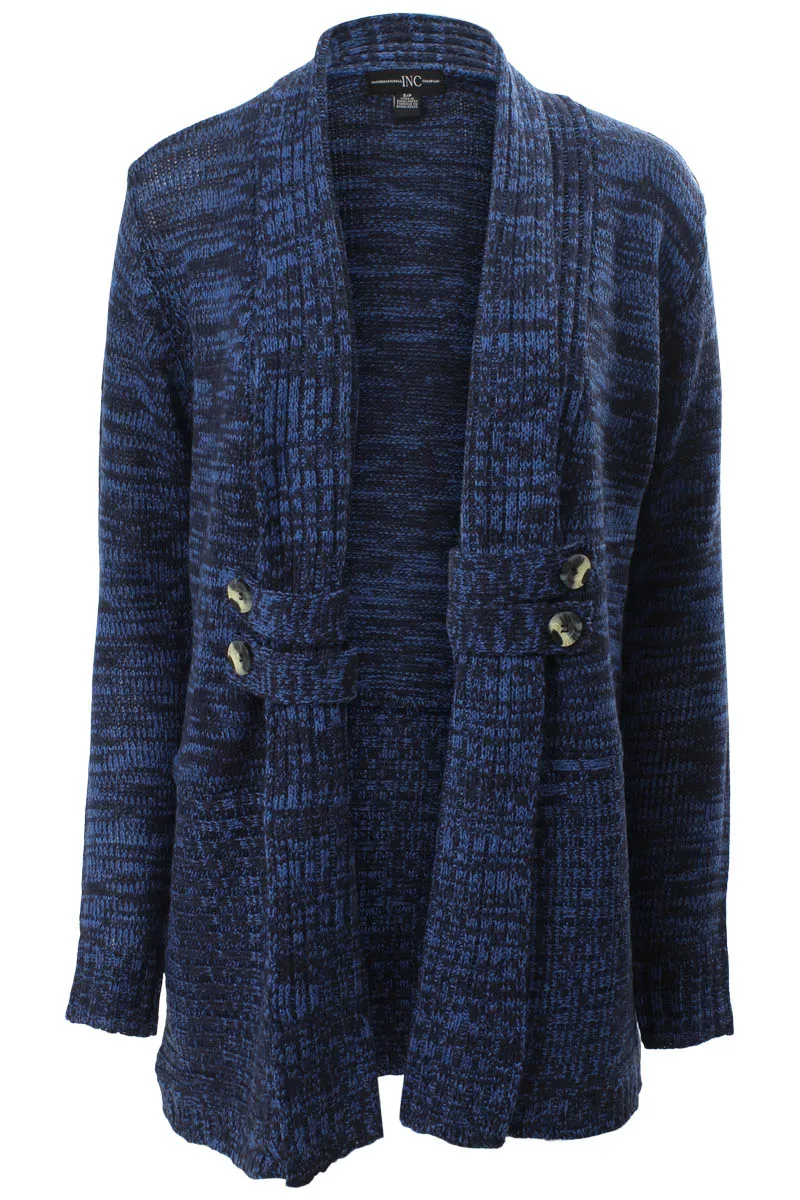 International INC Company Ribbed Lapel Button Trim Cardigan - Navy sold by Fairweather