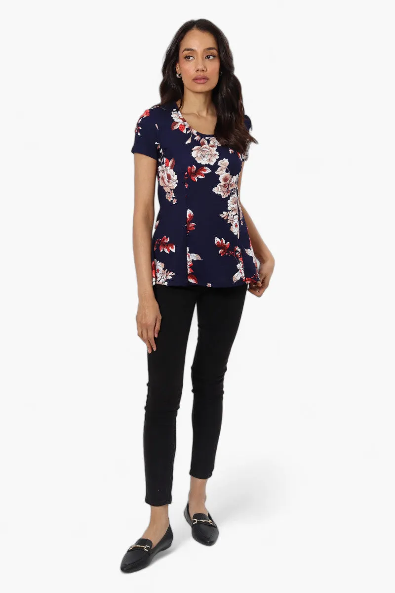 Impress Floral High Low Cap Sleeve Blouse - Navy sold by Fairweather product image thumbnail 2