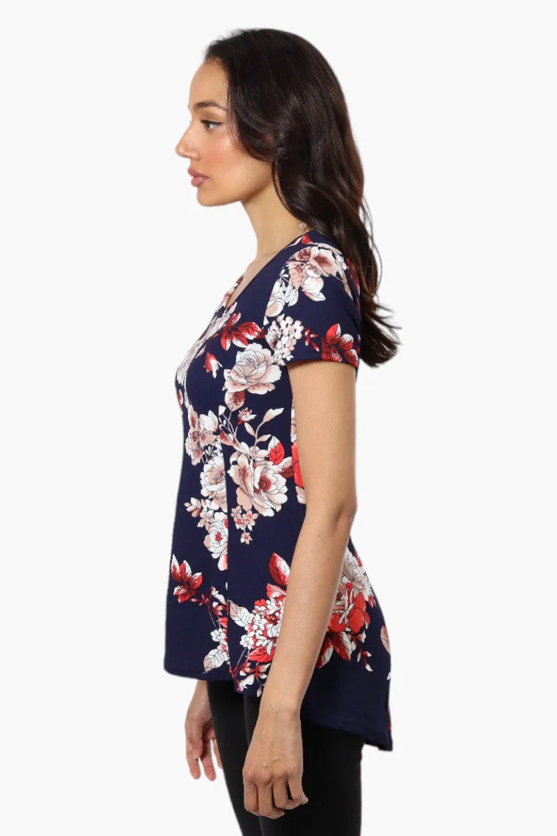 Impress Floral High Low Cap Sleeve Blouse - Navy sold by Fairweather product image thumbnail 3