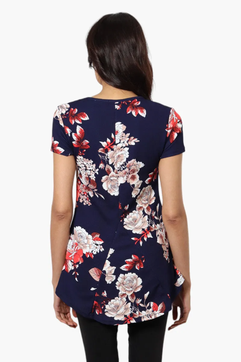 Impress Floral High Low Cap Sleeve Blouse - Navy sold by Fairweather product image thumbnail 4