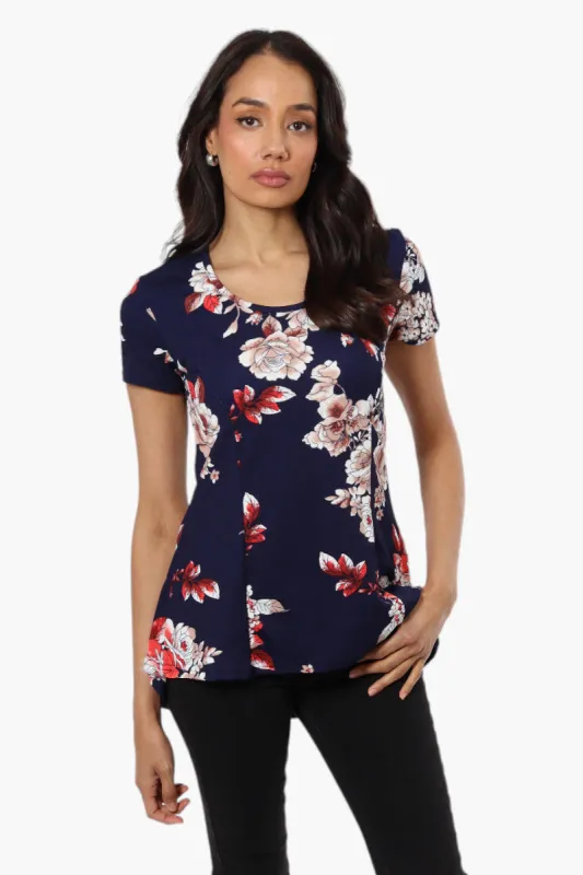 Impress Floral High Low Cap Sleeve Blouse - Navy sold by Fairweather