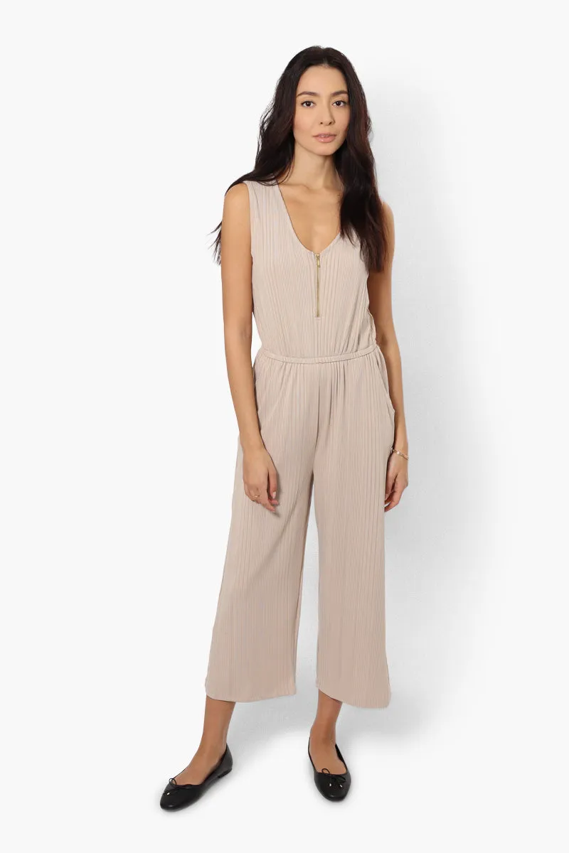 International INC Company Ribbed Front Zip Jumpsuit - Beige sold by Fairweather product image thumbnail 2