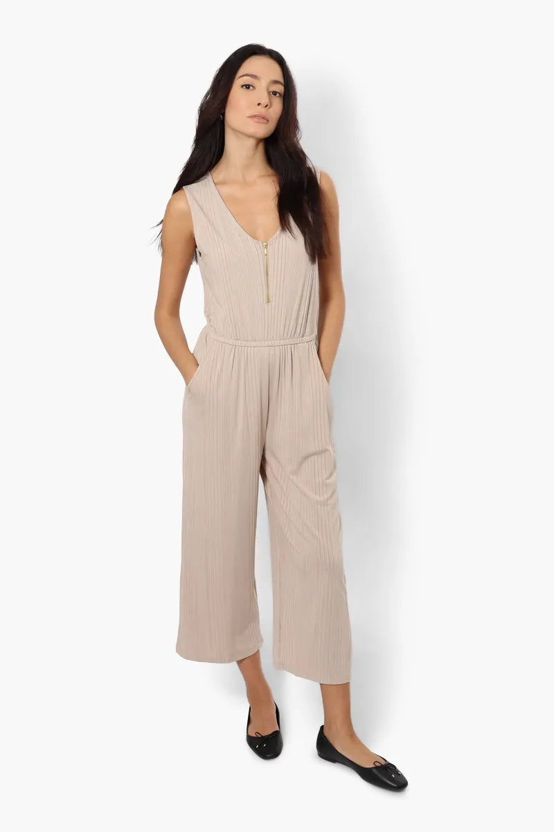 International INC Company Ribbed Front Zip Jumpsuit - Beige sold by Fairweather