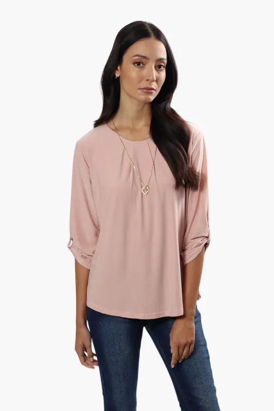 International INC Company Solid Roll Up Sleeve Blouse - Blush sold by Fairweather