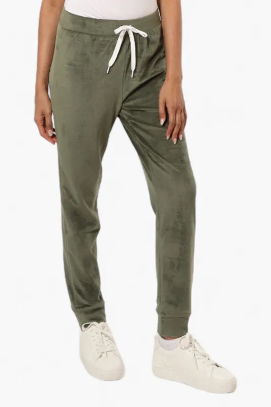 Mikk Tie Waist Velour Plush Pajama Pants - Olive sold by Fairweather