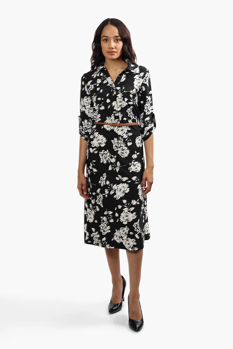 International INC Company Belted Floral Midi Dress - Black sold by Fairweather