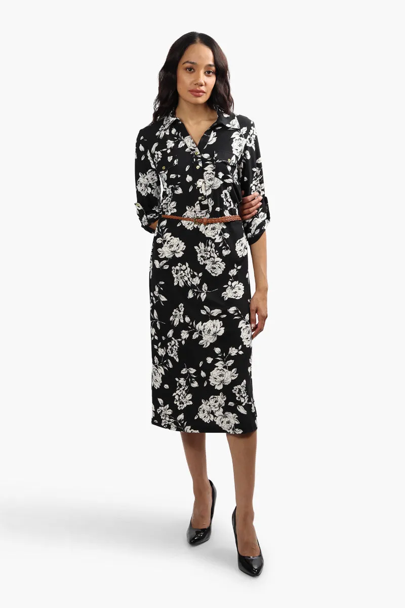 International INC Company Belted Floral Midi Dress - Black sold by Fairweather product image thumbnail 2