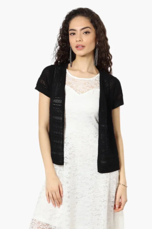 Impress Cap Sleeve Crochet Shrug Cardigan - Black sold by Fairweather