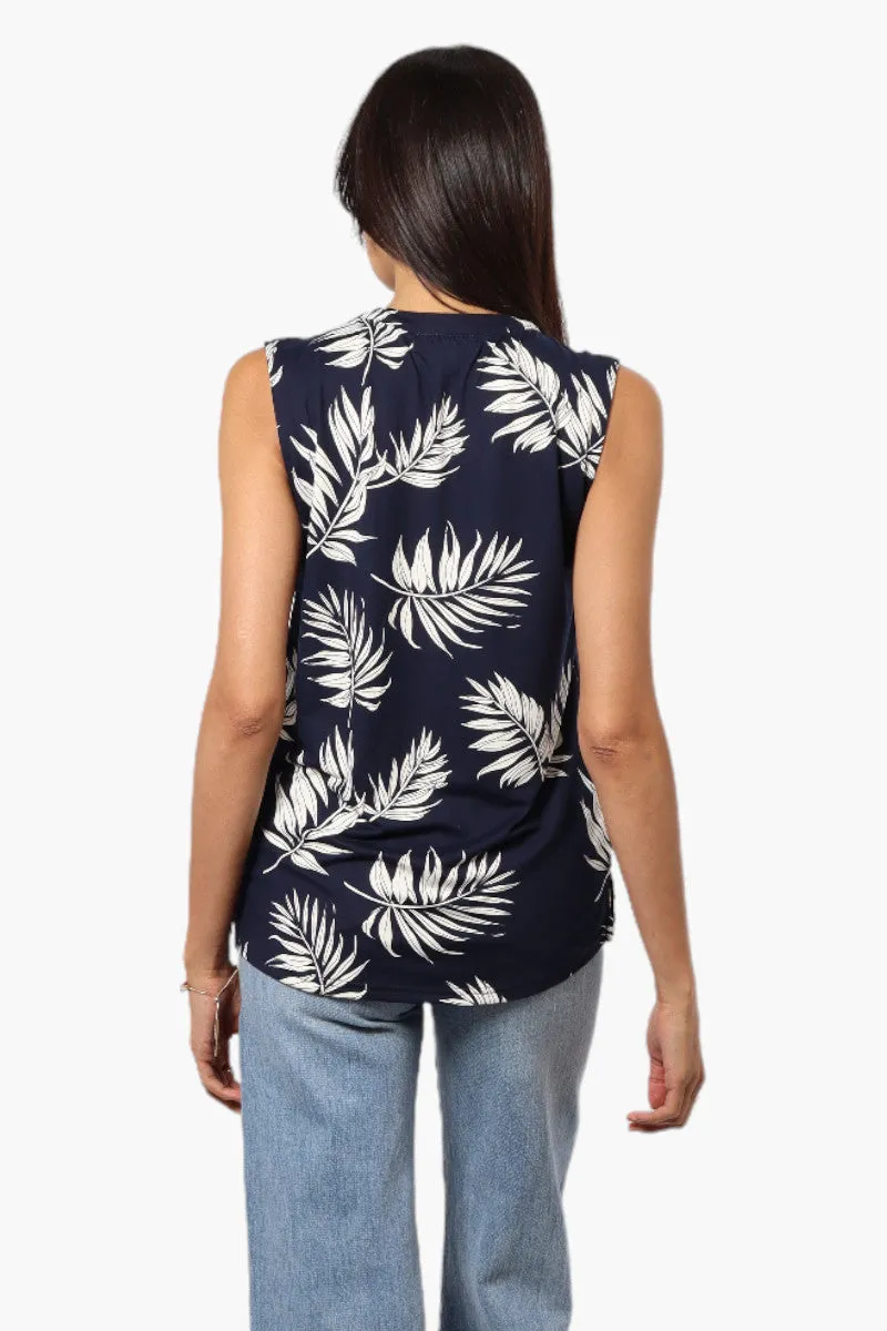International INC Company Leaf Pattern Henley Tank Top - Navy sold by Fairweather product image thumbnail 4