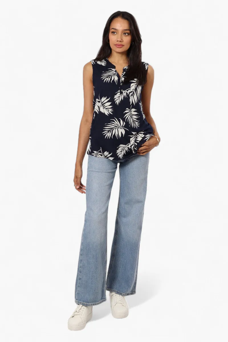 International INC Company Leaf Pattern Henley Tank Top - Navy sold by Fairweather product image thumbnail 2