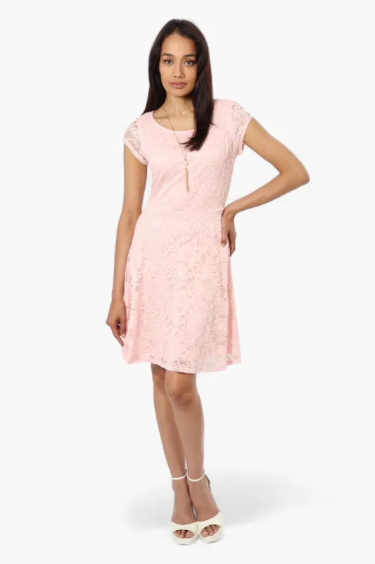 Limite Floral Lace Necklace Cocktail Dress - Pink sold by Fairweather