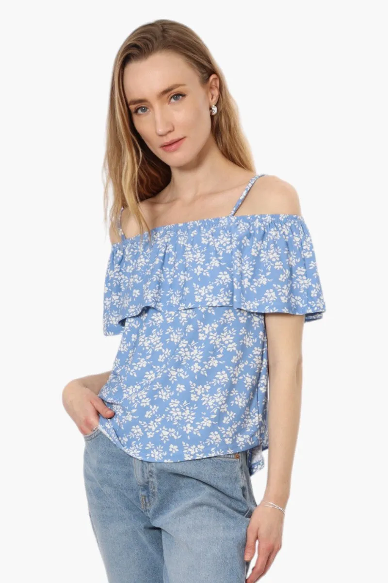 Beechers Brook Floral Pattern Flounce Tank Top - Blue sold by Fairweather