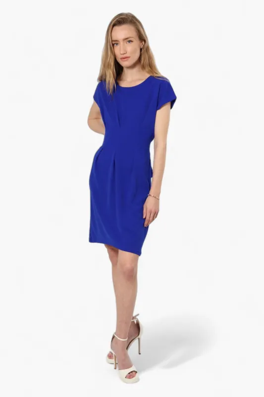 Limite Cap Sleeve Pleated Day Dress - Blue made by Fairweather