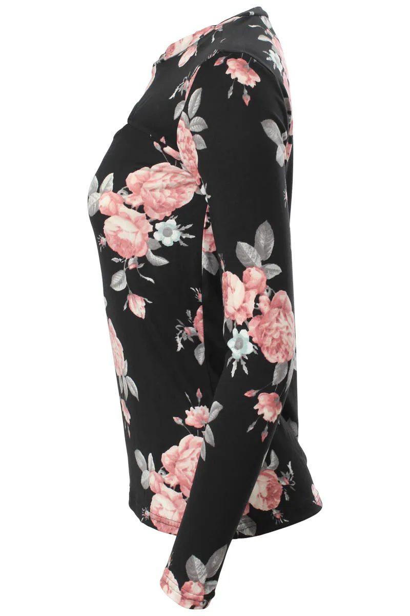International INC Company Floral Keyhole Front Long Sleeve Top - Black sold by Fairweather product image thumbnail 2