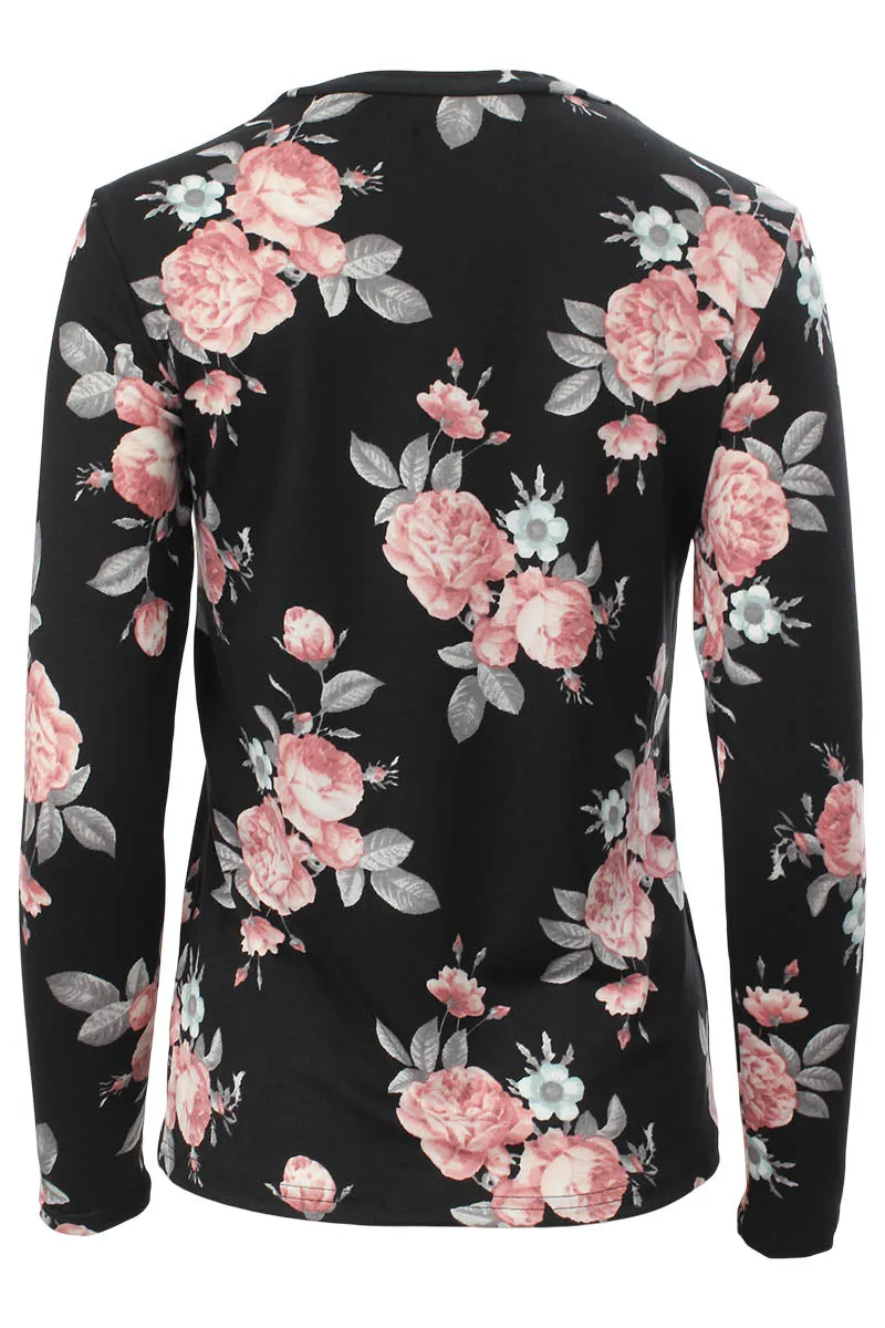 International INC Company Floral Keyhole Front Long Sleeve Top - Black sold by Fairweather product image thumbnail 3