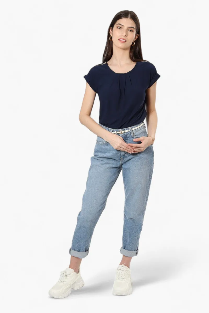 International INC Company Zip Shoulder Cap Sleeve Blouse - Navy sold by Fairweather product image thumbnail 2