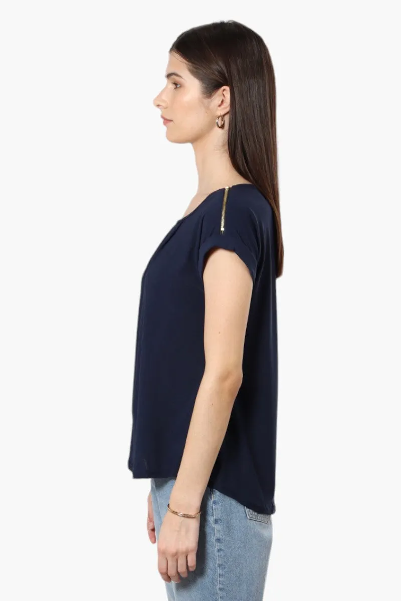 International INC Company Zip Shoulder Cap Sleeve Blouse - Navy sold by Fairweather product image thumbnail 3