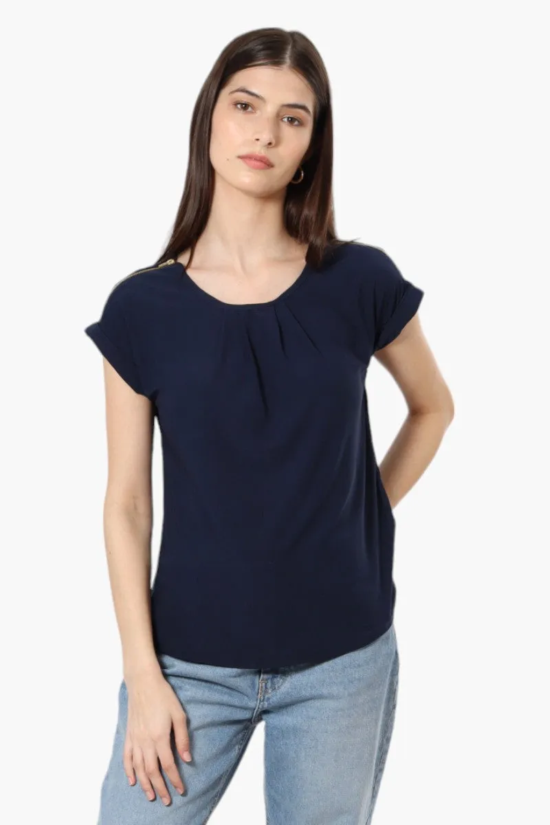 International INC Company Zip Shoulder Cap Sleeve Blouse - Navy sold by Fairweather