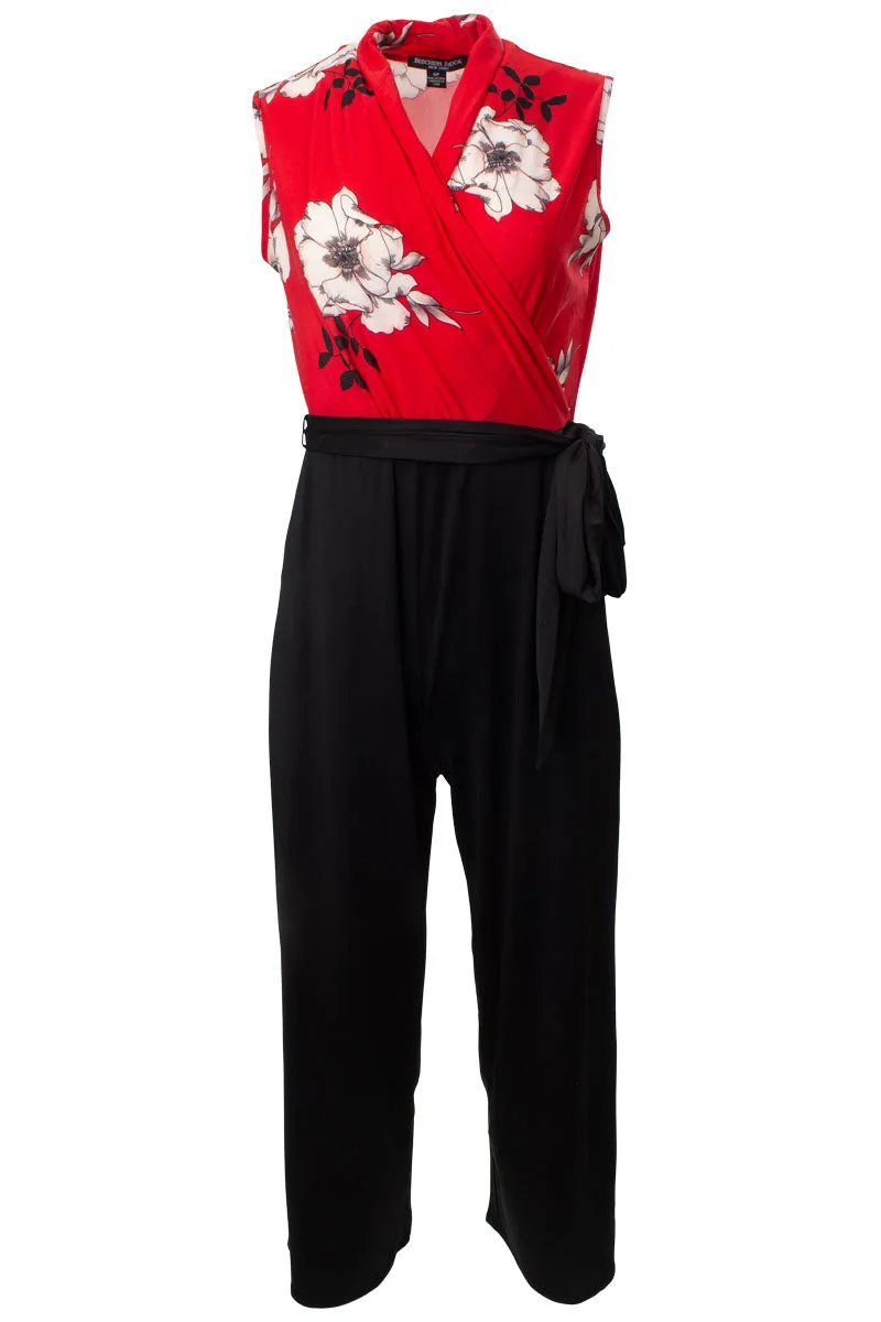Floral Crossover Sleeveless Jumpsuit - Red sold by Fairweather