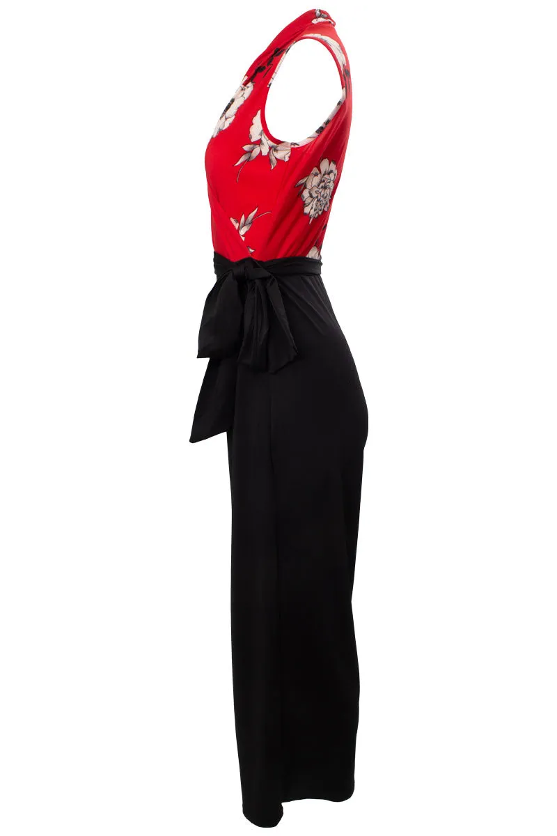 Floral Crossover Sleeveless Jumpsuit - Red sold by Fairweather product image thumbnail 2