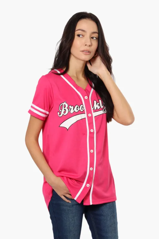 Mecca Brooklyn Printed Baseball Tee - Pink sold by Fairweather