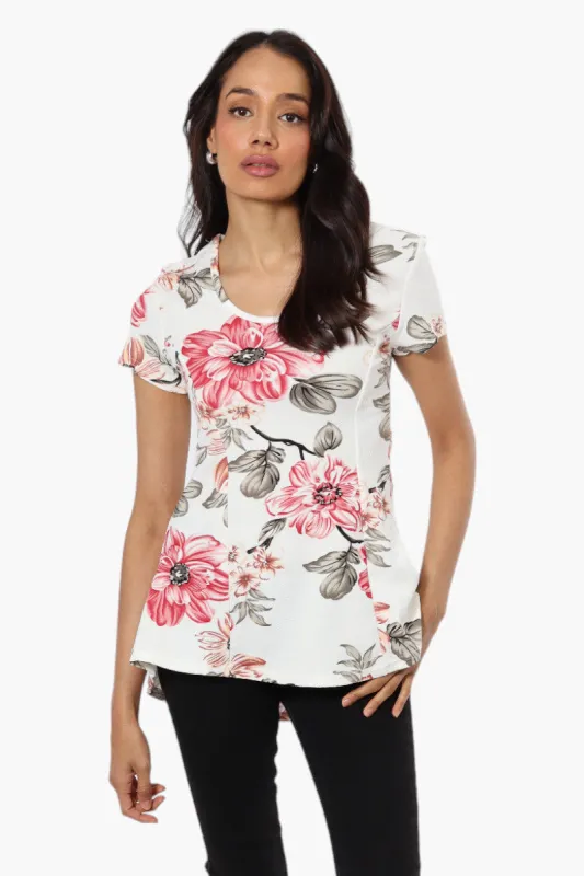 Impress Floral High Low Cap Sleeve Blouse - White sold by Fairweather