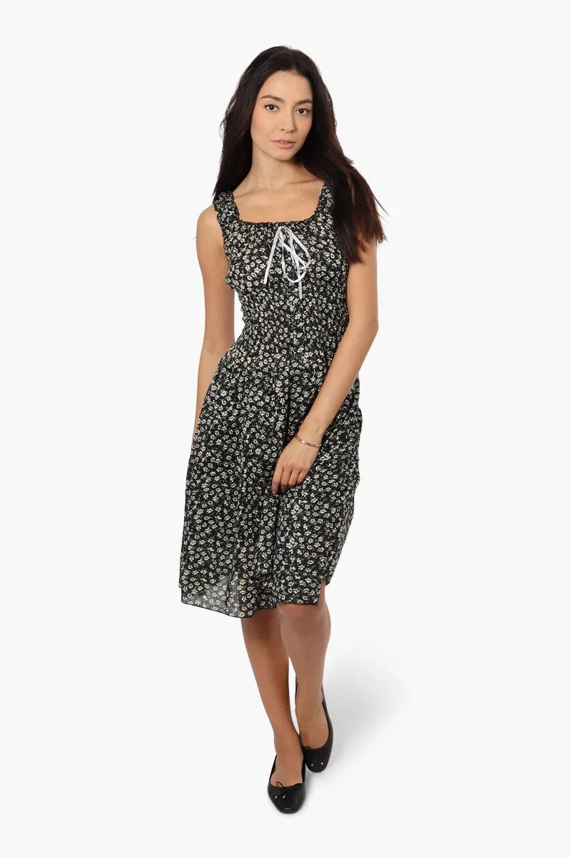 Impress Floral Front Button Day Dress - Black sold by Fairweather