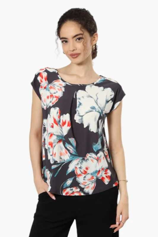 Beechers Brook Floral Cap Sleeve Blouse - Grey sold by Fairweather